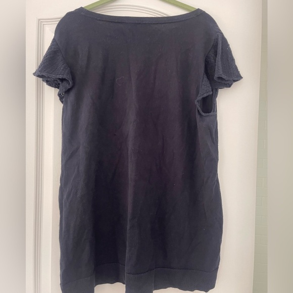 LOFT Plus Navy Cotton Flutter Sleeve Sweater Knit Top Size 16/18 XL Crewneck - Picture 7 of 8